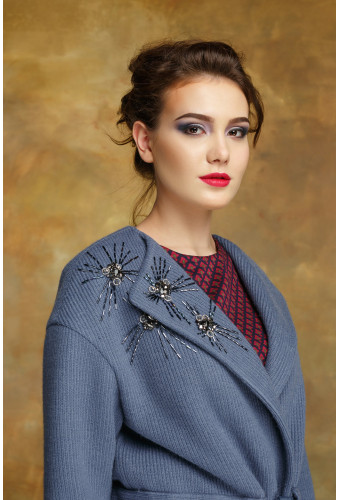 Полупальто с декором синее 