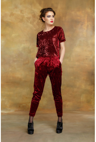 Брюки велюрові "бордо"