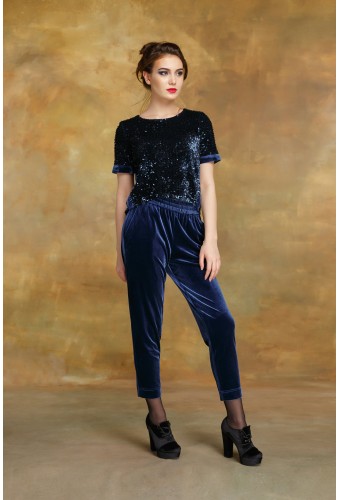 Брюки велюровые синие